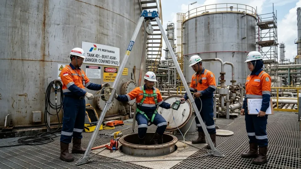 Penerapan prosedur masuk ruang terbatas dan pemantauan gas Operator Forklift Kelas 3 di Bontang
