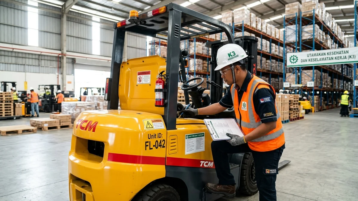 Inspeksi kelaikan forklift dan material handling di Sei Semangkei (Simalungun)